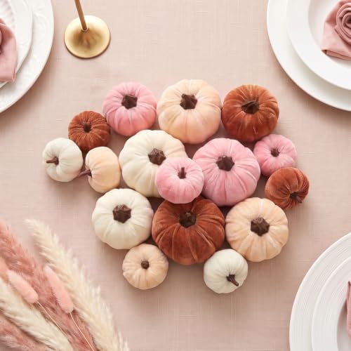 16Pcs Fall Artificial Velvet Pumpkins 3 Sizes Fake Small Foam Pumpkin Decor