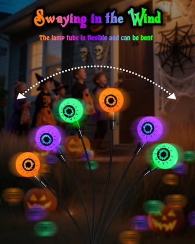 Solar Halloween Eyeball Lights Outdoor 6Pack, 36LED Purple Orange Green