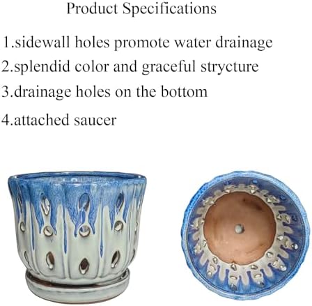 Ceramic Orchid Pot with Drainage Hole 6'' Orchid Planter (Blue Cover White)