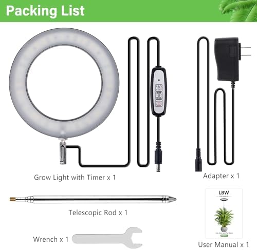 LBW 6.3" Grow Light, 72 LEDs Full Spectrum Grow Lights for Indoor Plants