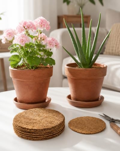 Coco Coir Drainage Mesh Pads for Flower Pots, 12 Pcs Pot Hole Covers(4inch,12pcs)