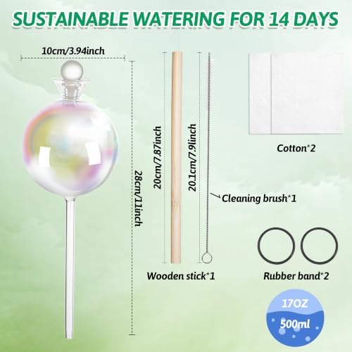 17 oz Up 2 Weeks Extra Large Plant Watering Globes, Self Watering Planter Insert Iridescent Self Watering Globes, Vacation Plant Watering Devices-Watering Bulbs for Outdoor Plants (Extra Large 2-Pack)