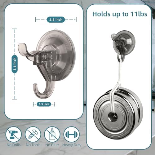Antimbee Suction Hooks, 5 Pack Clear Hanger, Removable Small Suction Cups for Shower, Bathroom, Glass, Door, Windows, Kitchen - Up to 11 lbs on Smooth Surface - 2 Hooks Design (Transparent Gray)