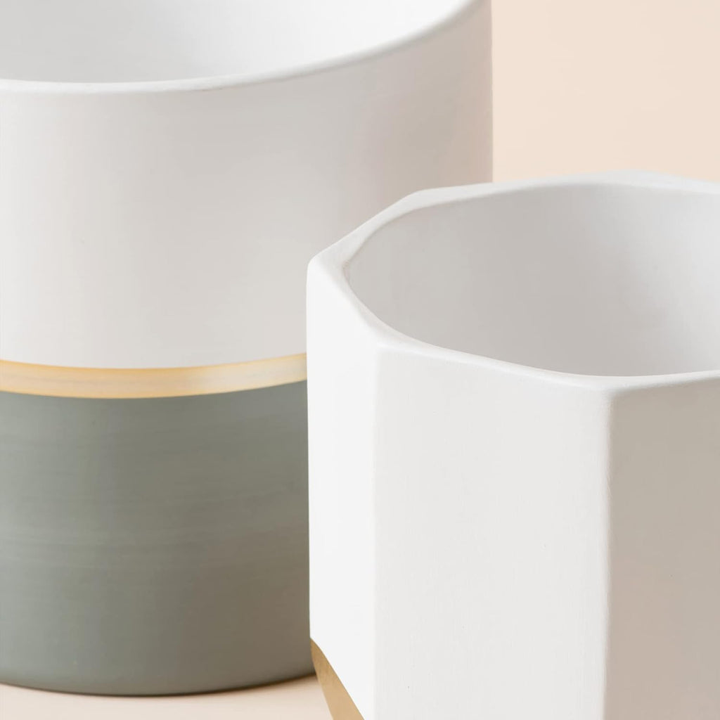 LA Jolie Muse Ceramic Flower Pots, 6.7 & 5.4 Inch Indoor Plant Pot Set of 2 | Modern Decorative Indoor Planters with