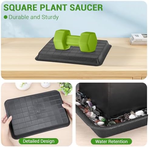 GREANER Black 13 Inch Plant Saucer, Heavy Duty Rectangular Plant Tray, Plastic Pebble Tray for Plant Humidity, Pot Saucers for Indoor Outdoor Use(Black)