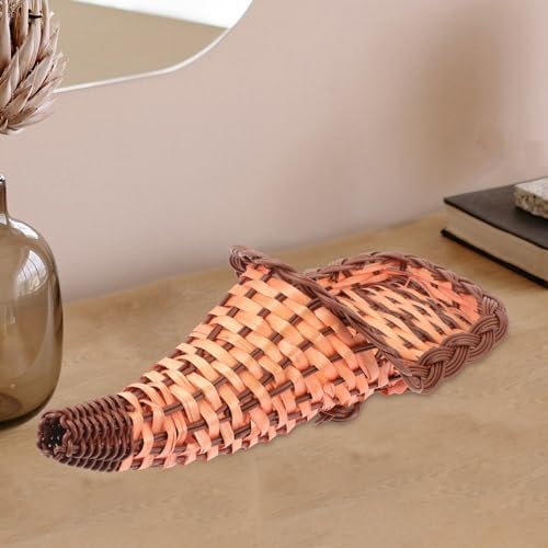 Amosfun Cornucopia Shaped Storage Basket Handwoven Food Holder for Fruits Snacks and Bread Rustic Decorative Centerpiece for Home and Restaurant Use
