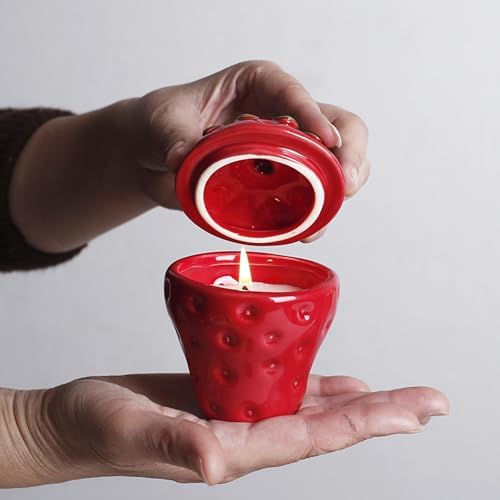 Strawberry Shaped Ceramic Candle Holders with Lid, Scented Candle Jar