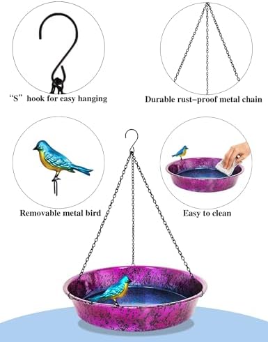 Hanging Bird Bath Feeder Outdoor Metal Birdbath Bowl Garden Decor Yard Art