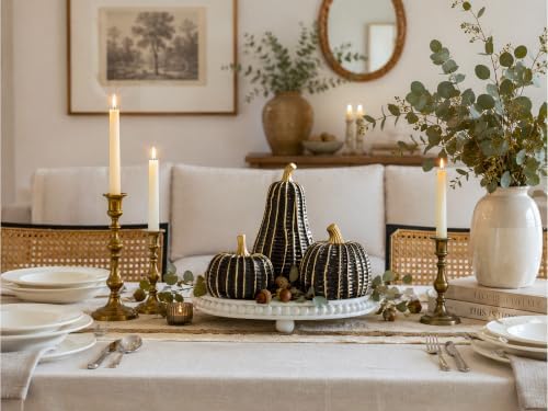 Pumpkin Fall Decor Indoor, 3Pcs Resin Black & Gold Pumpkin for Decorating