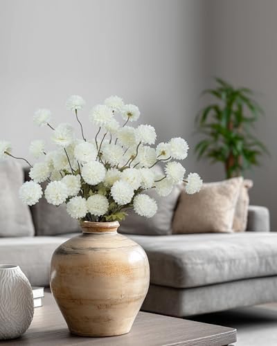 DuHouse 6pcs Faux Silk Pompon Mum Small Chrysanthemum Ball White