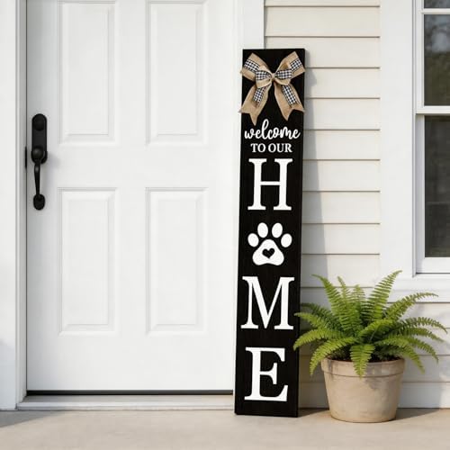 Foutcheou Welcome to Our Home Front Door Sign, 47"X8", Black