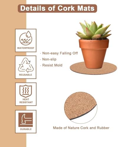 vensovo Cork Plant Coasters, 12 Pack Plant Mats in 4/6/8 Inch for Pots
