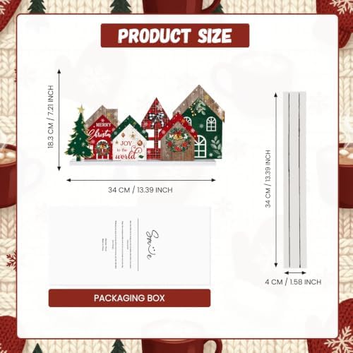 Smile Wooden Christmas House Tabletop Decor Rustic Plaid Cabin Xmas Tree Winter Farmhouse Centerpiece Sign