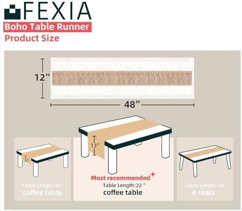 FEXIA Boho Table Runner for Fall Home Decor 12x48 Farmhouse Woven Runner