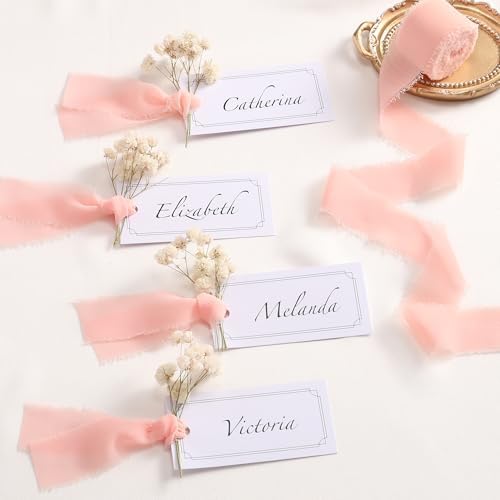 DORIS HOME Handmade Frayed Fringe Chiffon Ribbon 1" x 21Yd Blush Pink