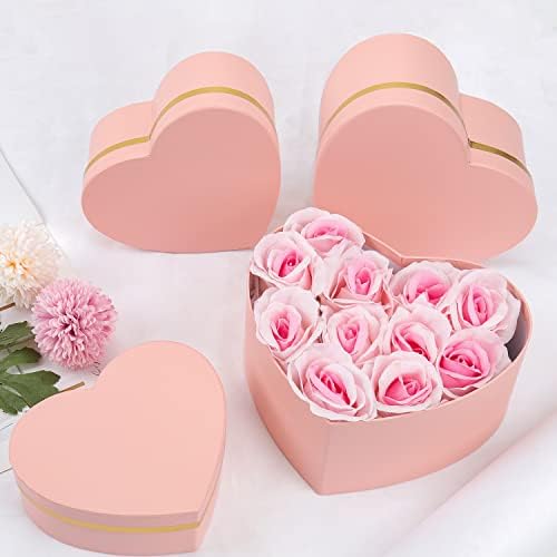 Oairse Pink Gift Boxes with Lids for Present Heart Shaped Flower Boxes for Arrangements Set of 4 Floral Gift Boxes for Bridesmaid, Proposal, Wedding, Birthday, Baby Showers