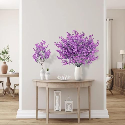 Sggvecsy 6 Pcs Babys Breath Artificial Flowers Gypsophila Bouquets Bulk Real Touch Fake Silk Flowers for Home Wedding DIY Floral Arrangement Kitchen Table Centerpiece Festival Decoration (Purple)