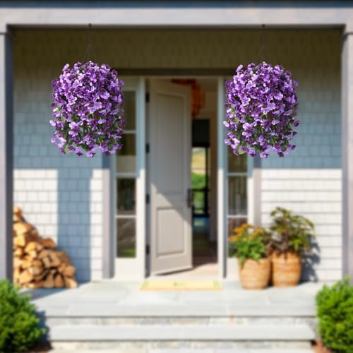 INQCMY Fake Flowers with Hanging Basket Realistic Artificial Begonias