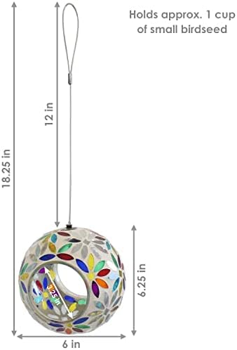 Sunnydaze Mosaic Glass Bird Feeder for Outdoors, Rainbow Daisies