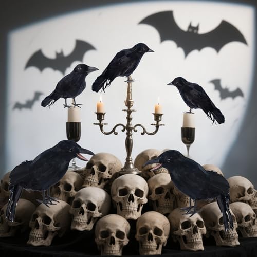 DR.DUDU 5 Pack Halloween Crows Decorations Fake Crow and Ravens