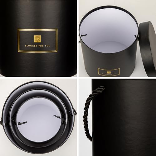 Hollyone Black Gift Box with Lids Set of 3 Round Nesting Gift Boxes Cylinder for Presents 3 Assorted Sizes Flowers Arrangements Boxes for Gift Giving Holiday Valentine Mom Gifts Present Wrapping