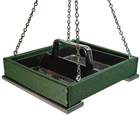 JCs Wildlife Poly Lumber Hanging Tray Platform Bird Feeder with Removable Seed Tray - Backyard Open Platform Cardinal Feeder (Green, Medium)