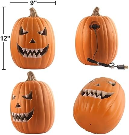 13" Jack O' Lantern - Prelit Waterproof Pumpkin for Halloween- Plastic JackoLantern Indoor Outdoor Decorations 13"