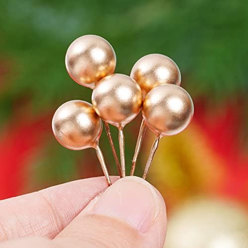 Lystaii 200pcs Artificial Holly Berries Mini 10 mm Christmas Fake Berries with Wire Stems Artificial Berry Fake Berry Stems Picks for Christmas Tree Decorations Wreath Craft Wedding Party Decor (Gold)