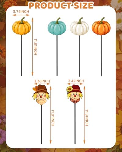 6 Pcs Fall Outdoor Decor Garden Stakes Pumpkin Scarecrow Metal Yard Sign Autumn Yard Stakes Thanksgiving Decorations for Planter Lawn Patio