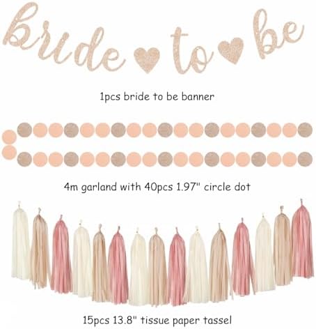 Blush-Pink Rose-Gold Bridal-Shower Fall Party-Decorations - 31pcs Bride to Be Sign Banner,Bachelorette Paper Lanterns,Wedding Streamers Garland,Boho Peach Tissue Pom Poms Fans Decor Supplies Burgleda