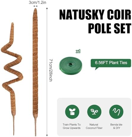 2 Pack Moss Pole 28 Inch Monstera Plant Sticks Support Tall Long Stakes