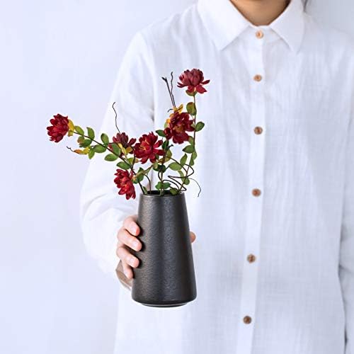 Simple Boho Ceramic Flower Vase for Home Decor (Matte Black,Small)