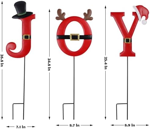FORUP Joy Christmas Decorations - 3 Pcs Metal Garden Stakes for Outdoor Lawn Yard Decor