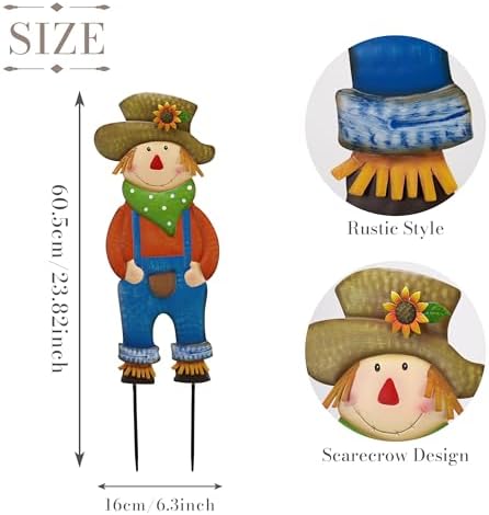 TERESA'S COLLECTIONS Fall Outdoor Decor, Scarecrow for Garden Decorations Metal Stakes,Thanksgiving Decorations,Blue Harvest Yard Signs for Lawn Patio,24”