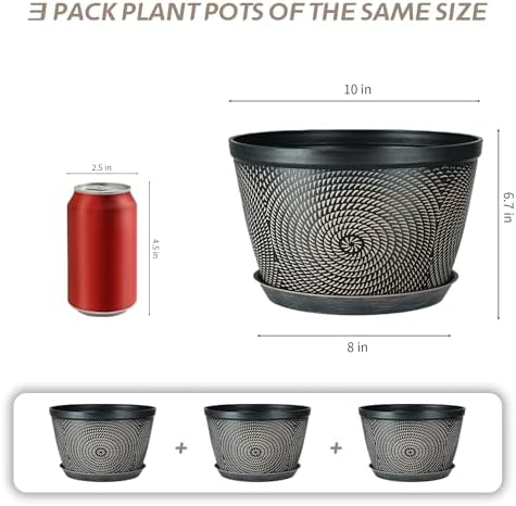 Quarut 10 Inch Flower Pots,3 Pack Planters for Outdoor Indoor
