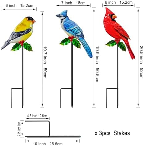 WAIU 3 Pack Metal Birds Garden Stakes, Outdoor Lawn Yard Ornaments Garden Decorations