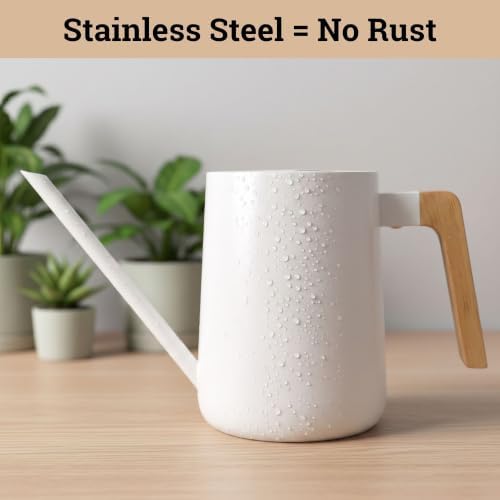 Metal Small Indoor Watering Can with Long Spout & Real Wood Handle, 35oz