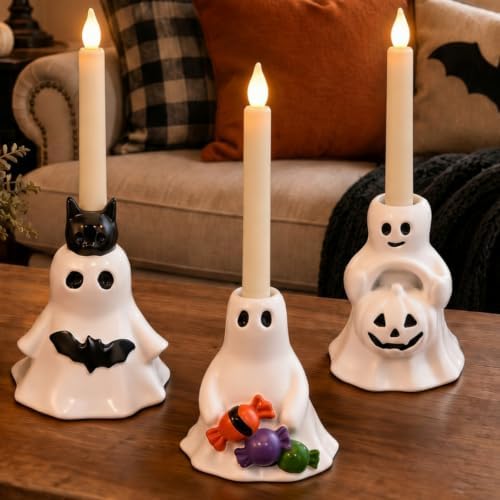Havawish 3 Pcs Halloween Ghost Candlestick Holder Cute Ghost Candle Holder