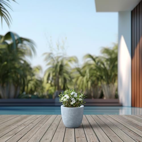 Kante Small Round Bowl Blue Gray Concrete Planter 10" Dia, Outdoor