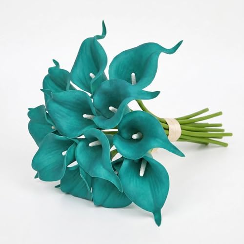Letjolt Artificial Calla Lily Teal Blue Flowers 12Pcs for Wedding