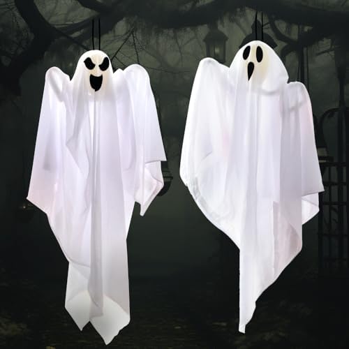 JOYIN 2 PCS 27.5" Halloween Decorations Hanging Ghosts Outdoor, Halloween Flying Ghosts Decor for Tree Front Yard Patio Lawn Garden Party Supplies and Holiday Decorations