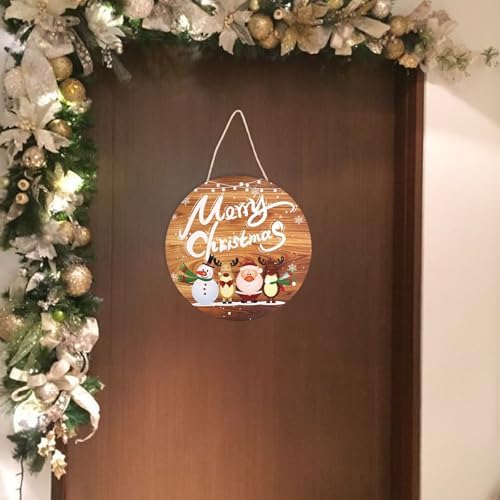 Merry Christmas Santa Claus, Elk, Snowman Decor, Christmas Sign for Front Door Porch Home Xmas Holiday Hanging Sign Decorations Farmhouse Tree Christma Wooden Wall Sign