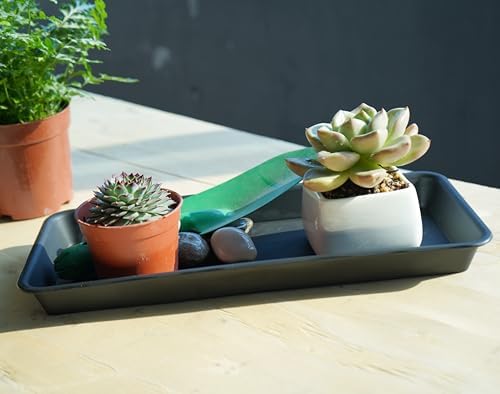 VUWEZ 2 Pack of Plastic Plant Tray Saucer Rectangular 17 18 inch, Plant Trays Saucers for Indoors Outdoor, Plant Water Drip Tray for Flower Pot Planter, Windowsill Plant Tray (7.8 X 17.5'', Black)