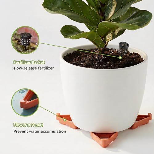 Li&Zhao 20pcs Pot Feet with 5pcs Fertilizer Cages, Plant Stand Risers for Indoor Outdoor Planters, Ceramic Pot Feet and Plant Stand Support for Gardening, Durable Pot Feet for Outdoor Planters(Brown)