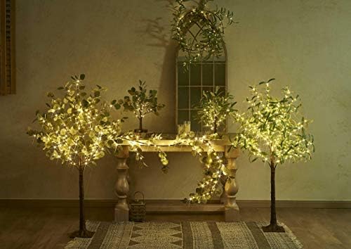 Hairui Lighted Artificial Olive Garland 6FT 96 LED Fairy Lights Battery Operated, Faux Vine Lights with Timer for Spring Christmas Holiday Fireplace Decor