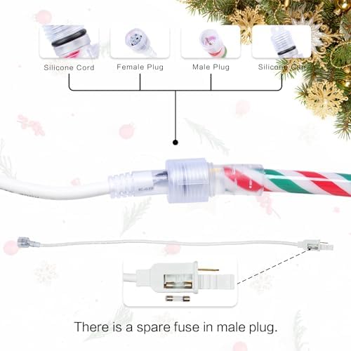 Vigdur Candy Cane Rope Lights Outdoor, 33FT 360 LEDs Christamas Rope Lights