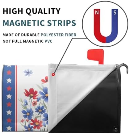 Memorial 4th of July American Large Mailbox Covers Magnetic Oversized 25x21 Inch Patriotic Wildflowers Mail Box Wraps Spring Summer Floral Post Letter Box Cover for Holiday Home Gadern Yard Decor
