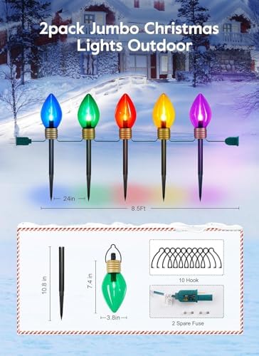 Jumbo C9 Christmas Pathway Lights Outdoor,2Pack Total 17FT C9 Walkway Light