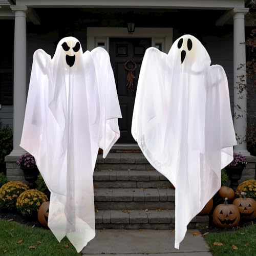 JOYIN 2 PCS 27.5" Halloween Decorations Hanging Ghosts Outdoor, Halloween Flying Ghosts Decor for Tree Front Yard Patio Lawn Garden Party Supplies and Holiday Decorations