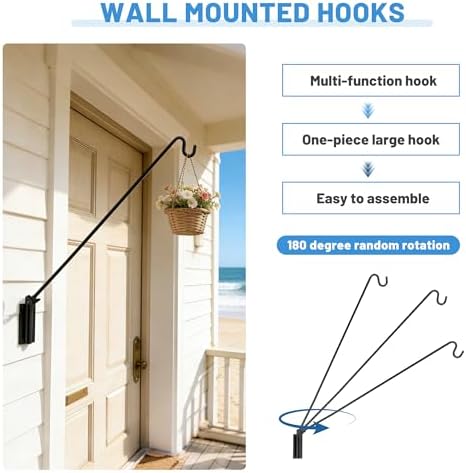 ERYTLLY Extended Reach Deck Hook Wall Pole Wall Mounted, Extensible and Adjustable 28 inch to 43 inch Bracket for Hanging Bird Feeder,Plants,Wind Chimes,Lanterns